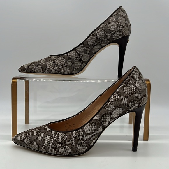 Coach Skyler Monogram Jacquard Pumps Oak Maple - Picture 2 of 15